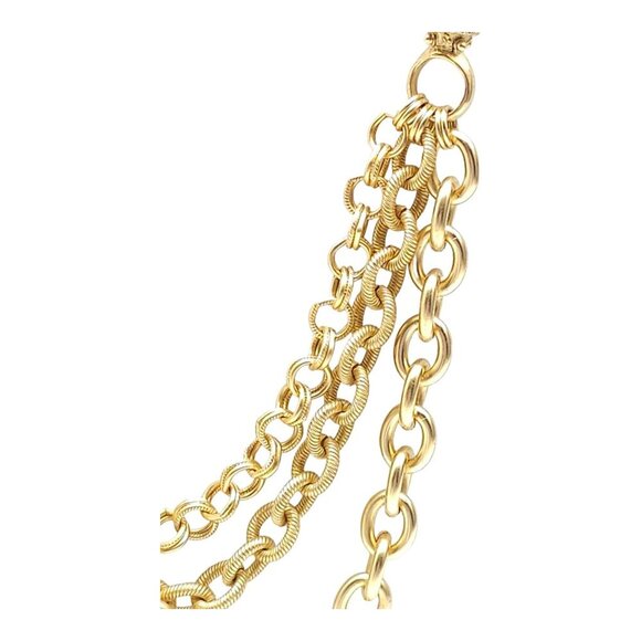 Multi-Strand Chunky Matte Gold Tone Chain Necklace With Toggle Clasp Gemstone Ac - Picture 3 of 6